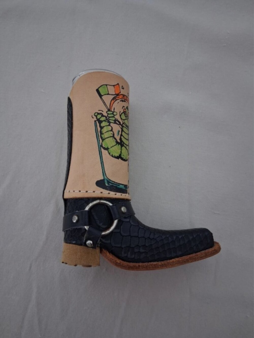 Mexican Leather Cowboy Boot Tequila Shot Glass Handmade Collectible Souvenir